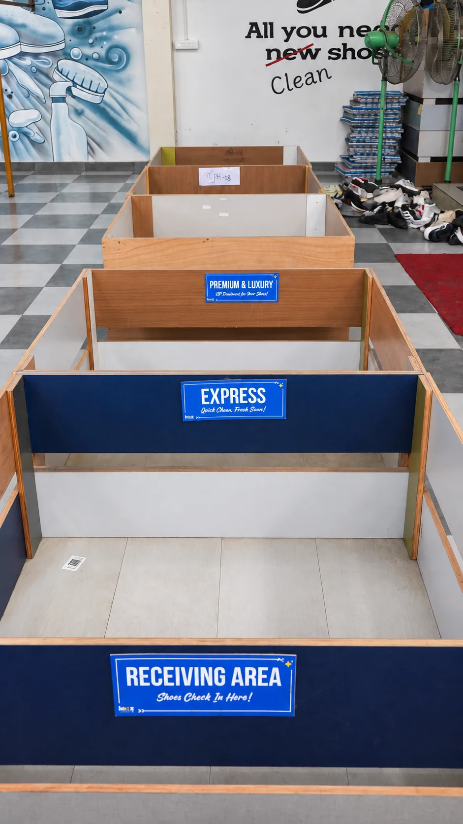 Receiving, express and premium service sorting sections
